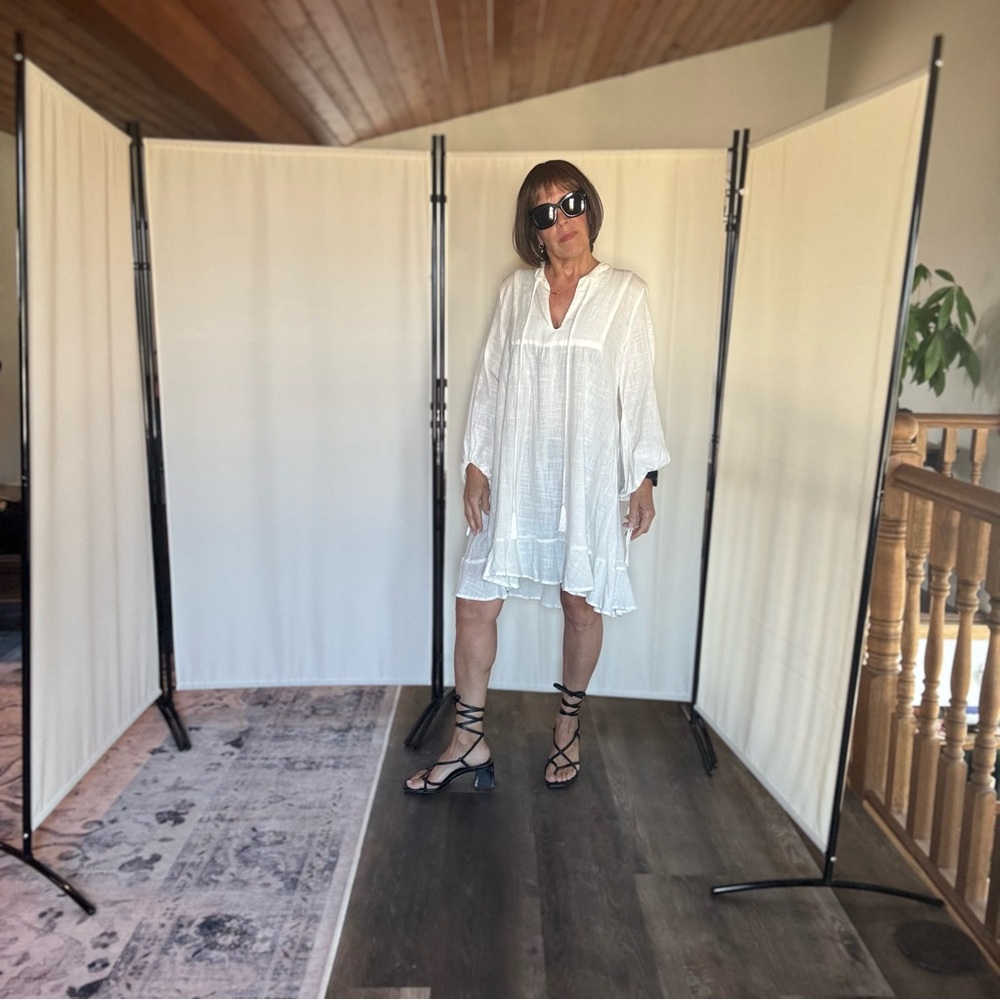 Natalie Martin White Buttoned High Low Dress